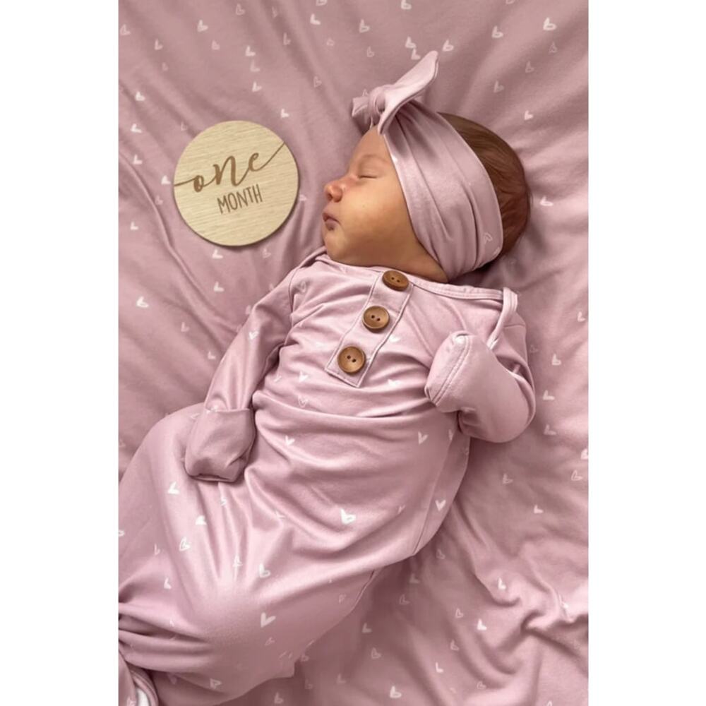 Caden Lane Knotted Gown Swaddle Sleep Sack Tiny Hearts Dusty Pink Size 7-14lbs